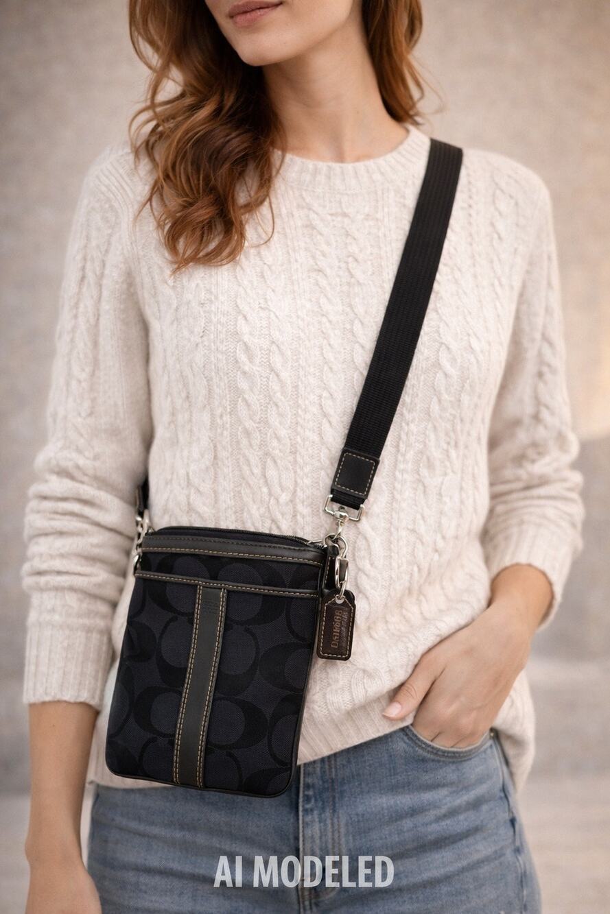 Coach Signature jacquard Crossbody Bag 4680 blsck Canvas Leather Trim Authentic